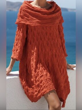 Vibrant Red Seven Karat Long Sleeve Off Shoulder XLCollar  Party Holiday Dress